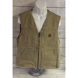 Carhartt V19 Tan Vest Canvas Fleece Lined Full Zip Sz XL USA FAST SHIPPING!!!